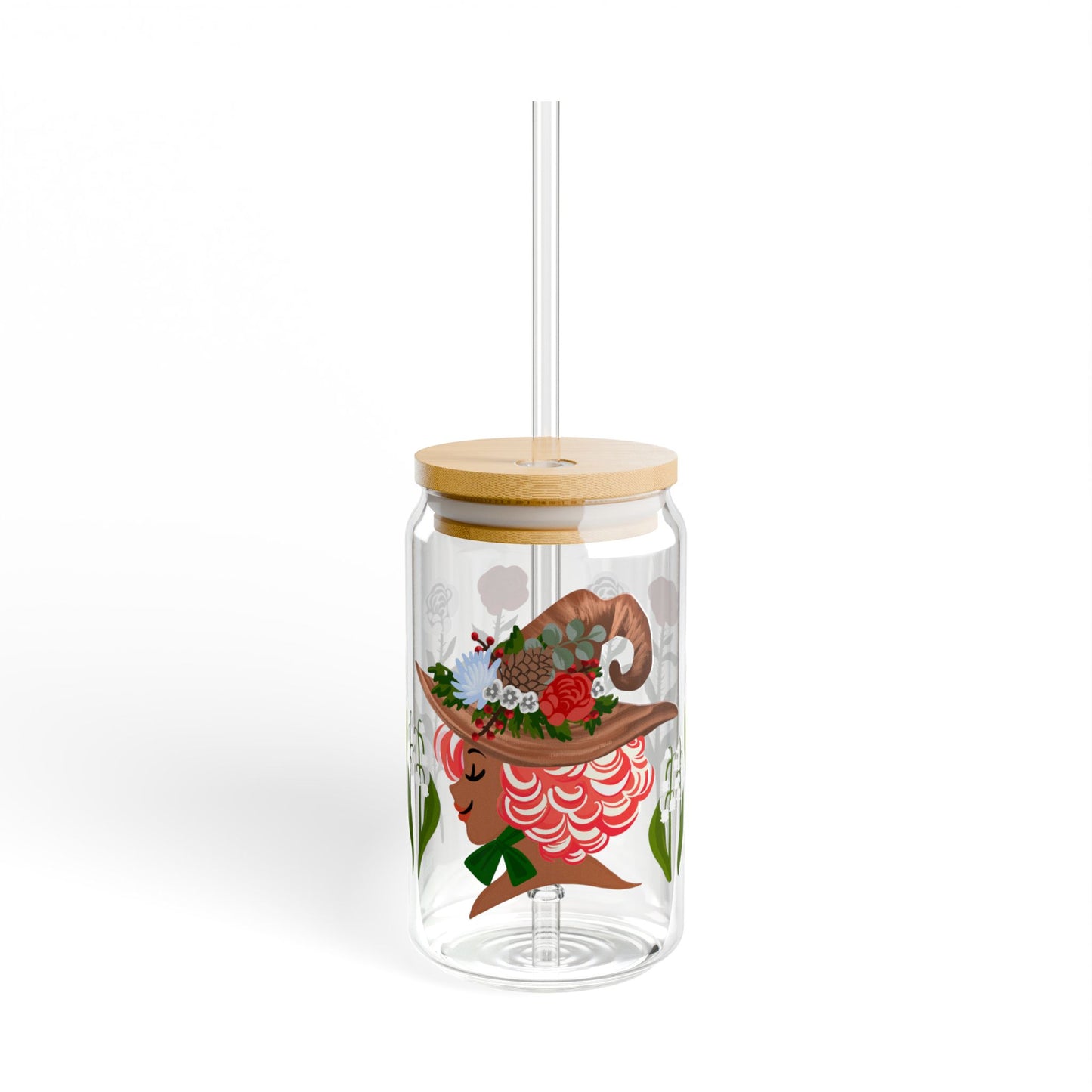 WINTER WITCH Sipper Glass with Bamboo Lid & Straw – Cute Garden Drink Tumbler