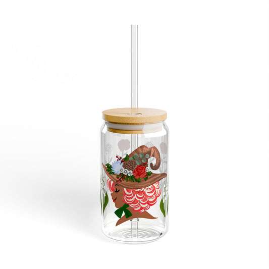 WINTER WITCH Sipper Glass with Bamboo Lid & Straw – Cute Garden Drink Tumbler