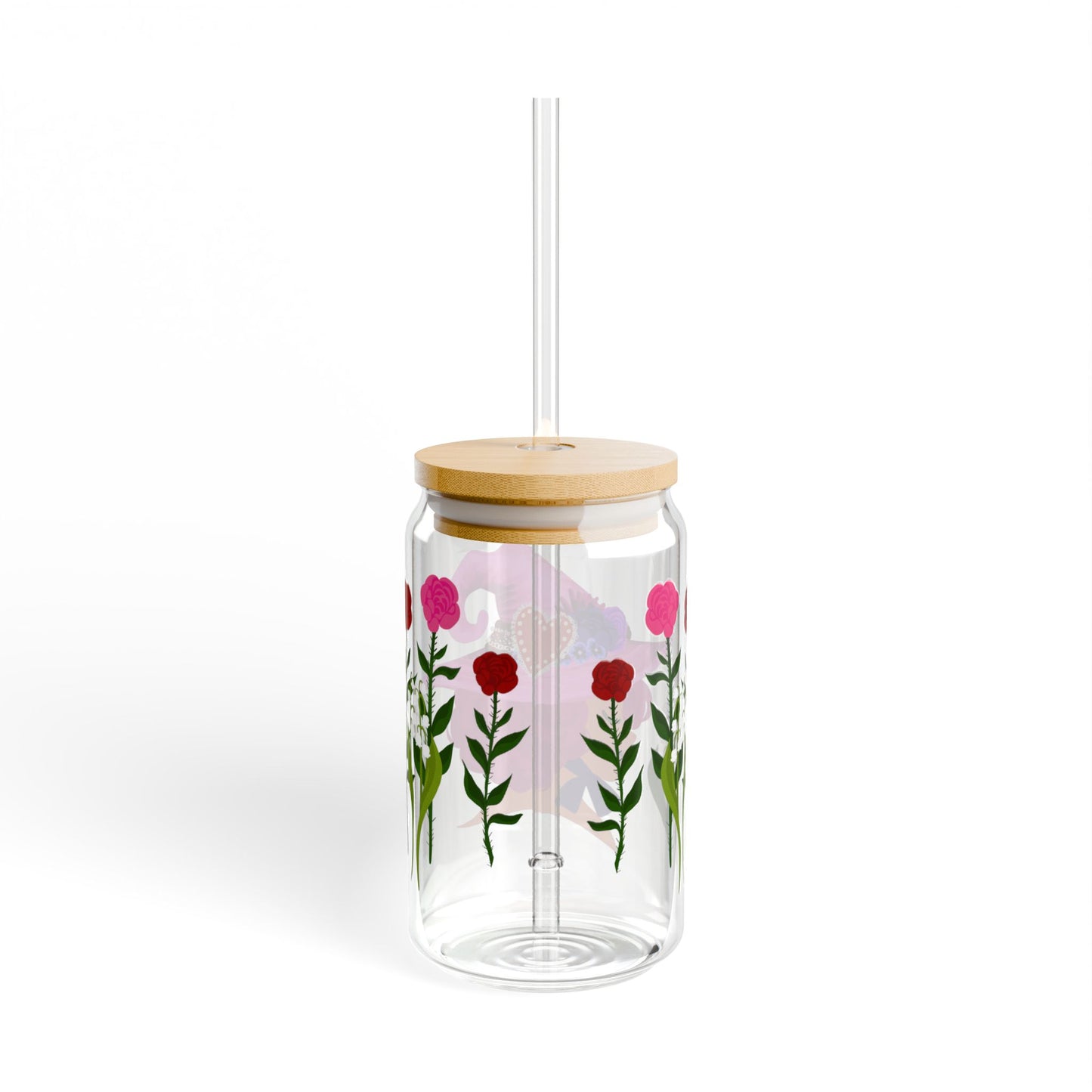 LOVE WITCH 16oz Glass Sipper Cup — Pink Witch with Roses Straw Tumbler