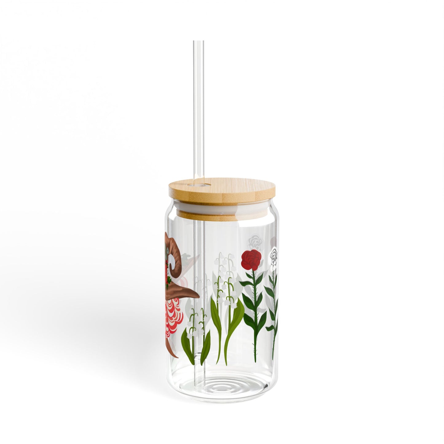 WINTER WITCH Sipper Glass with Bamboo Lid & Straw – Cute Garden Drink Tumbler