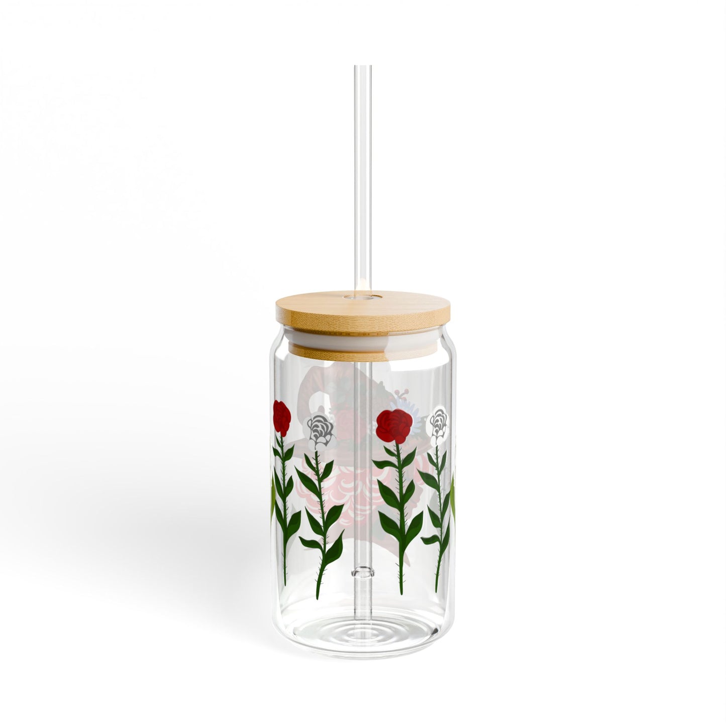 WINTER WITCH Sipper Glass with Bamboo Lid & Straw – Cute Garden Drink Tumbler