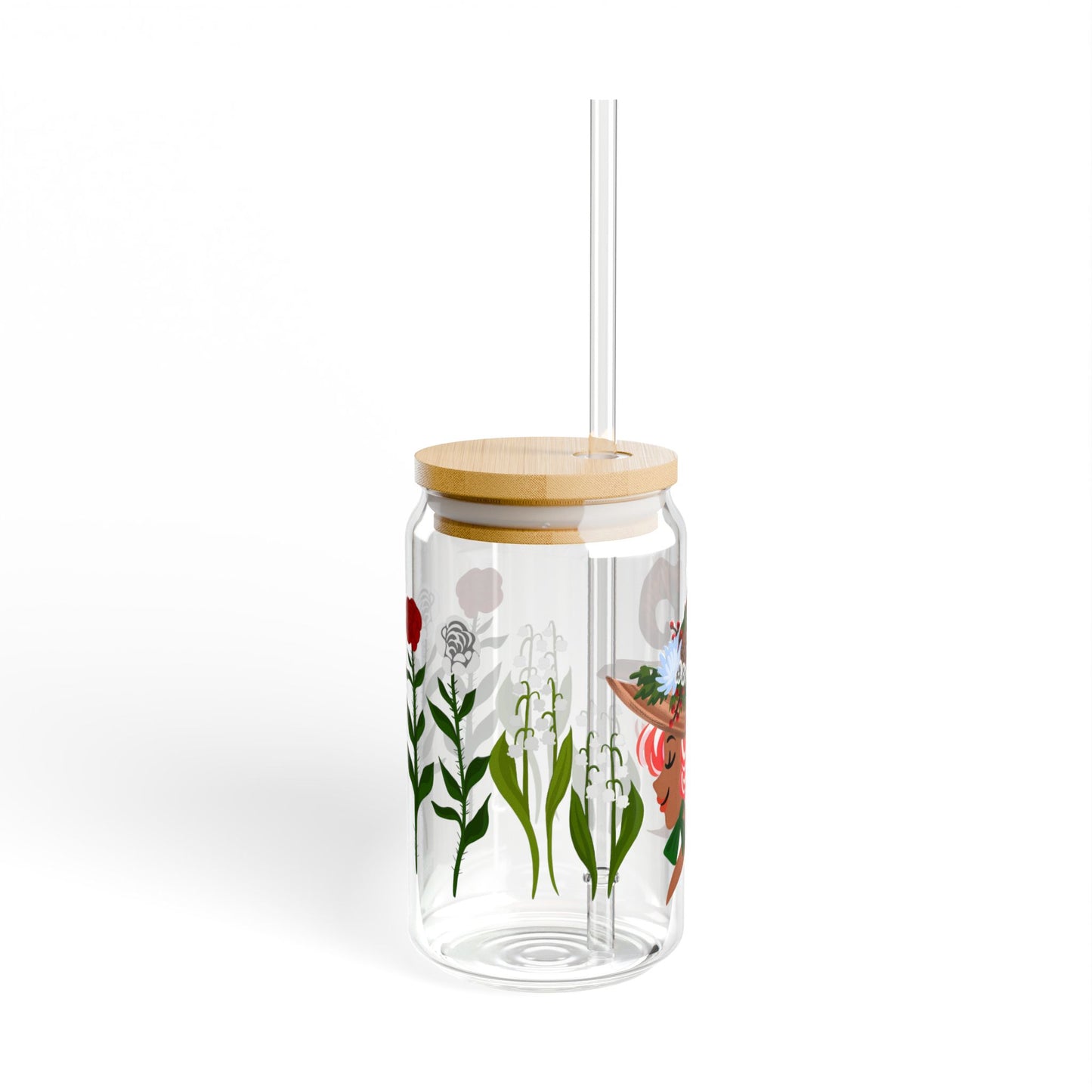 WINTER WITCH Sipper Glass with Bamboo Lid & Straw – Cute Garden Drink Tumbler